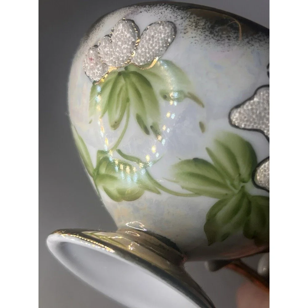 Vintage Japanese Moriage Beaded Lusterware Tea Cup Saucer Victoria Ceramics